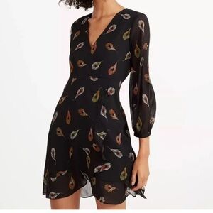 Madewell Long-sleeve Poppy Dress in Peacock Feathers Black Size 0
